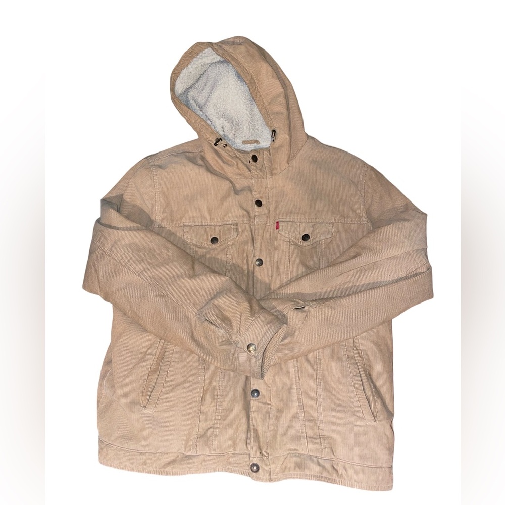 Vintage Levi Strauss & Co Corduroy Parka Jacket Size Large Sherpa Lined Beige